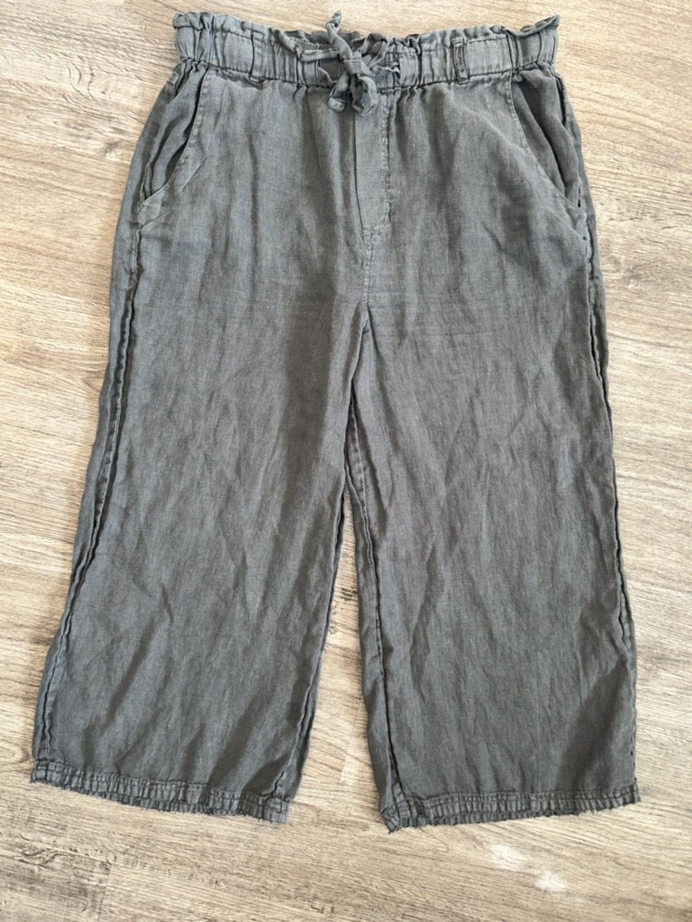 Anthro Cloth & Stone Linen Wide Leg Cropped Pants Raw Hem Paperbag M - Picture 2 of 9
